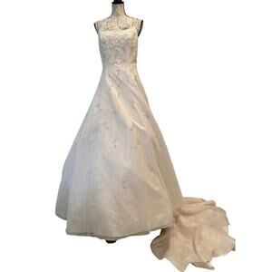 NWT Mon Cheri Blush Wedding Dress Beaded Embellished Bodice/skirt Sz 8